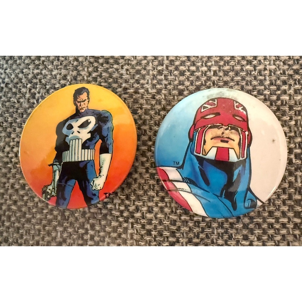 Vintage Pins Movie Buttons The Avengers The Punisher & Captain Britain 1987 1989